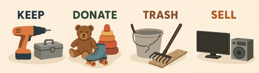 How to Organize Your Garage Like a Pro 2 keep donate trash sell
