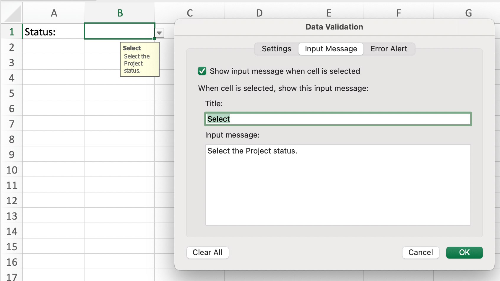 How to Make a Drop Down List in Excel and Google Sheets 9 input message